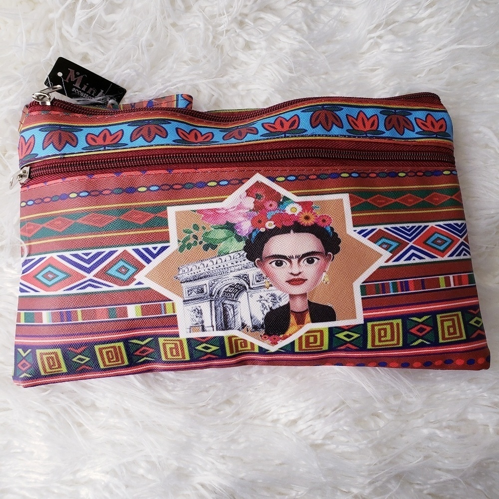 Frida Kahlo Tribal Print Faux Leather Clutch